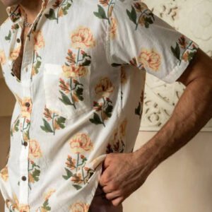 Exclusive Men's White Floral Half Sleeve Printed shirt