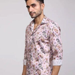 Seasonal Peach Floral Print Slim Fit Shirt