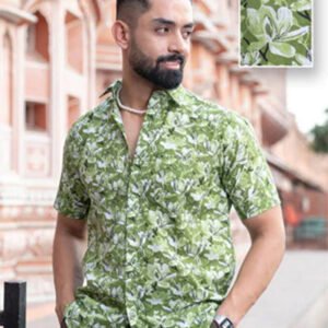 Dark Green Floral Half Sleeve Printed shirt