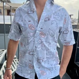 MEN'S EXCLUSIVE HEVY COTTON PRINTED DOWNSHOULDER POSE SHIRT