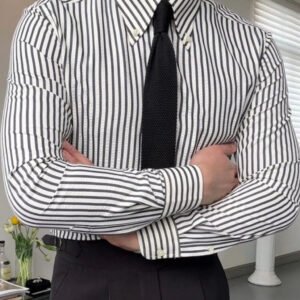 Men's Casual White-Black Full Sleeve Cotton Italian Strip Crush Shirt